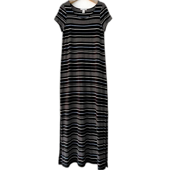 White House Black Market Dresses & Skirts - WHBM Navy Blue, white, light blue short Sleeve striped shimmery Maxy Dress Sz: S